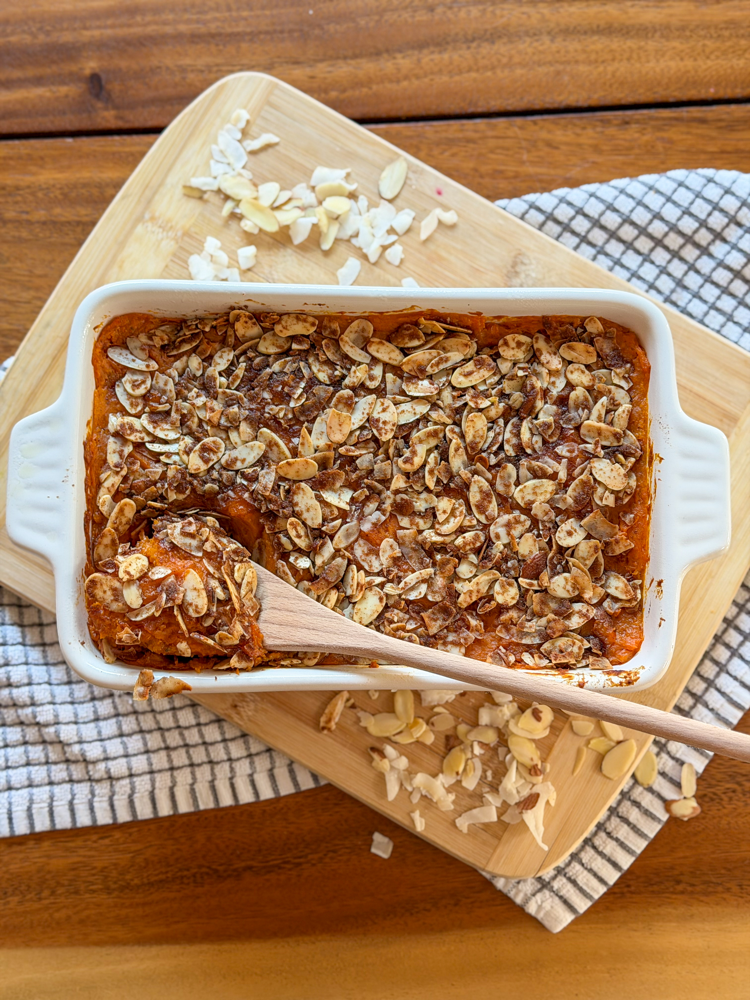 Spiced Sweet Potato Bake with Crunchy Almond Topping